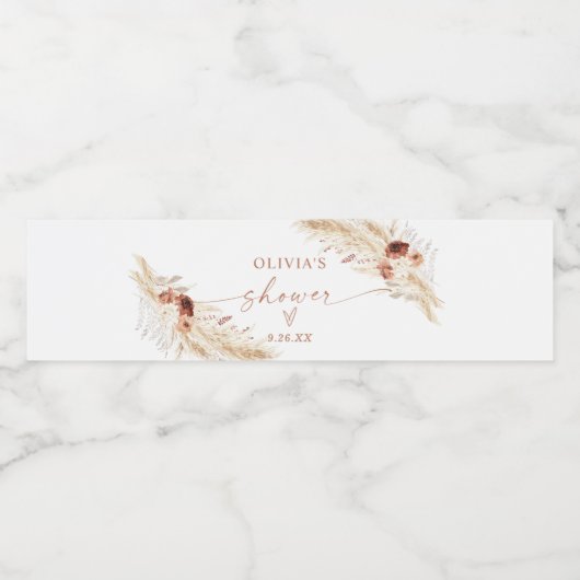 Boho Douchewaterfles Label | Pampas Gras Waterfles Etiket (Enkel label)