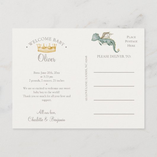 Boho Dragon Foto Geboorte Aankondiging Briefkaart (Achterkant)