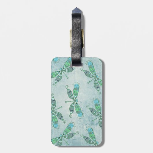 Boho Dragonflies in Blue Bagagelabel (Achterkant verticaal)