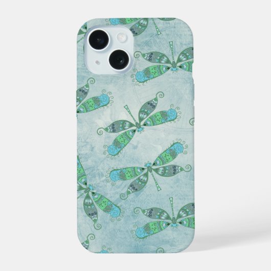 Boho Dragonflies in Blue iPhone 15 Case (Achterkant)