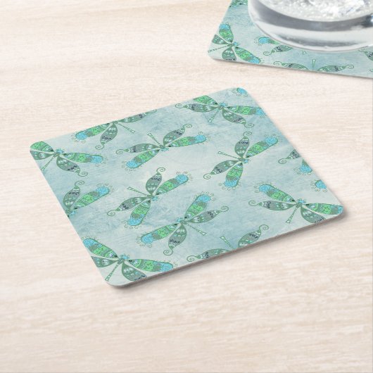 Boho Dragonflies in Blue Kartonnen Onderzetters (Schuin)