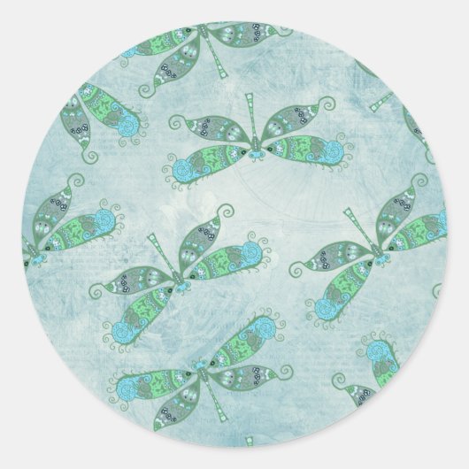 Boho Dragonflies in Blue Ronde Sticker (Voorkant)