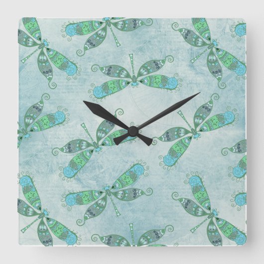 Boho Dragonflies in Blue Vierkante Klok (Voorkant)