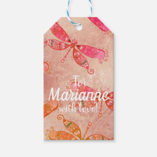 Boho Dragonflies in het roze Cadeaulabel (Voorkant)