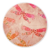 Boho Dragonflies in het roze Keramische Knop (Voorkant)