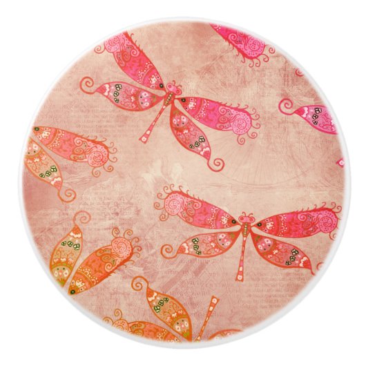 Boho Dragonflies in het roze Keramische Knop (Voorkant)
