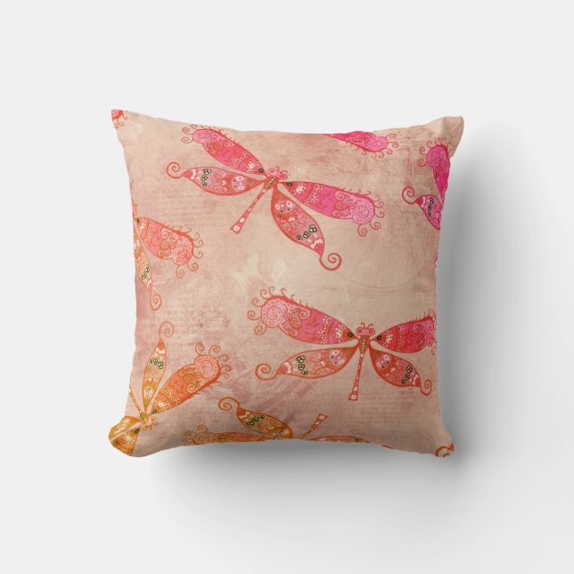 Boho Dragonflies in het roze Kussen (Voorkant)