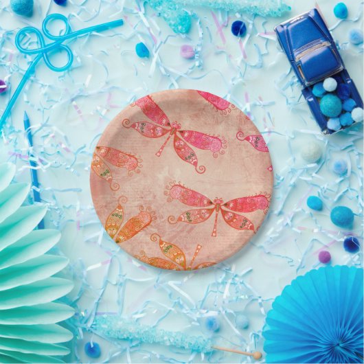 Boho Dragonflies in het roze Papieren Bordje (Feest)