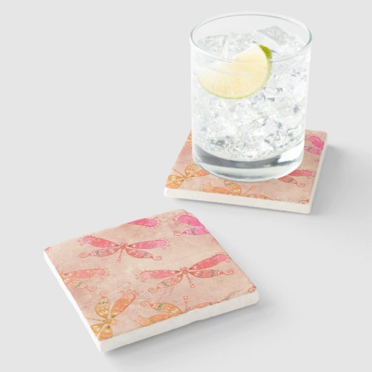 Boho Dragonflies in het roze Stenen Onderzetter (Zijkant)