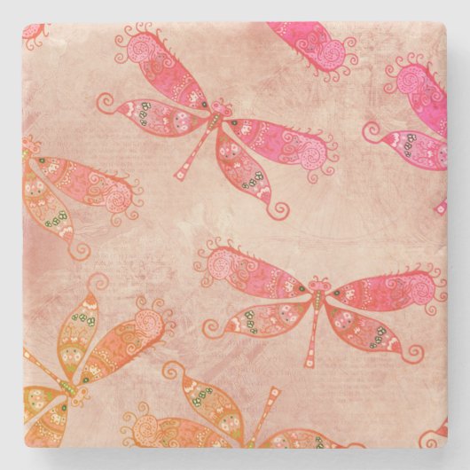 Boho Dragonflies in het roze Stenen Onderzetter (Voorkant)