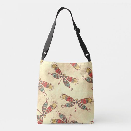 Boho Dragonflies in Sepia Crossbody Tas (Achterkant)