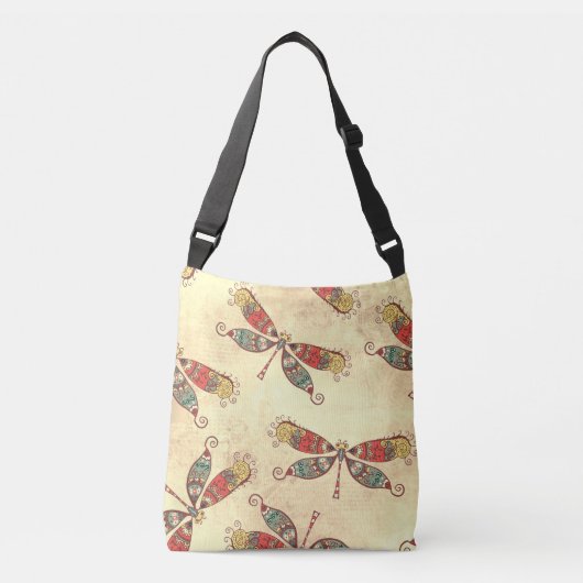 Boho Dragonflies in Sepia Crossbody Tas (Voorkant)