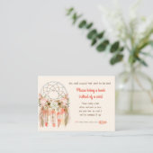 Boho Dream Catcher Baby Shower Boek Verzoek Perzik Informatiekaartje (Staand voorkant)