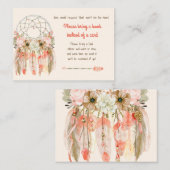Boho Dream Catcher Baby Shower Boek Verzoek Perzik Informatiekaartje (Voorkant / Achterkant)