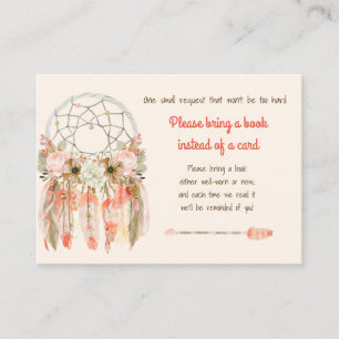 Boho Dream Catcher Baby Shower Boek Verzoek Perzik Informatiekaartje