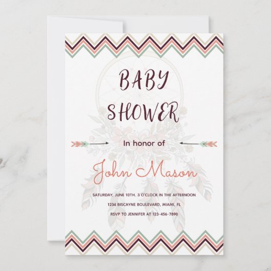 Boho Dream Catcher beheert Baby shower Kaart (Achterkant)