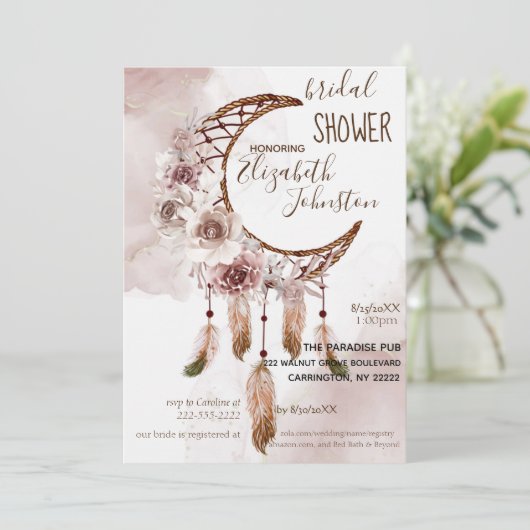 Boho Dream Catcher Bridal Shower Invitation Kaart (Staand voorkant)