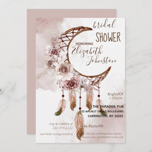 Boho Dream Catcher Bridal Shower Invitation Kaart (Voorkant / Achterkant)