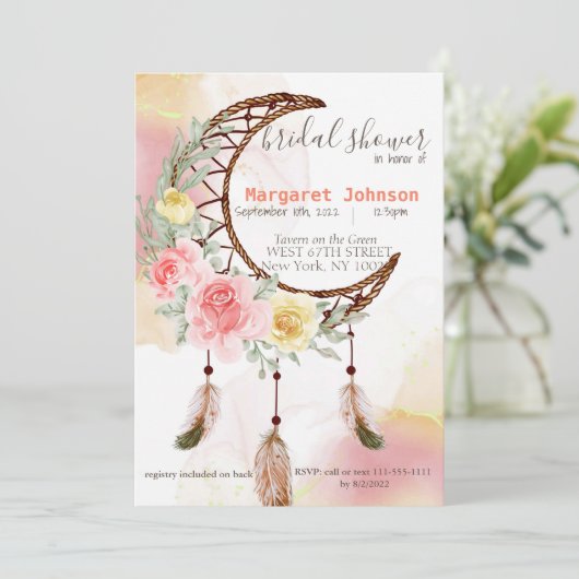 Boho Dream Catcher Bridal Shower-uitnodiging Kaart (Staand voorkant)