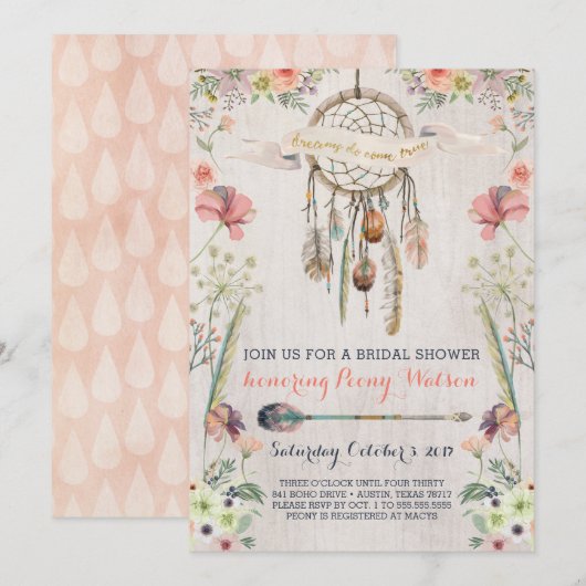 Boho Dream Catcher Bridal Shower-uitnodigingen Kaart (Voorkant / Achterkant)