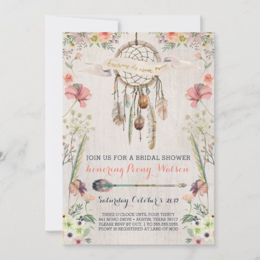 Boho Dream Catcher Bridal Shower-uitnodigingen Kaart (Voorkant)