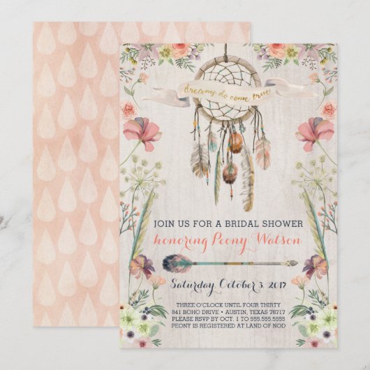 Boho Dream Catcher Bridal Shower-uitnodigingen Kaart (Voorkant / Achterkant)