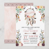Boho Dream Catcher Dusky Baby shower Invitation Kaart (Voorkant / Achterkant)