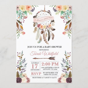 Boho Dream Catcher Dusky Baby shower Invitation Kaart