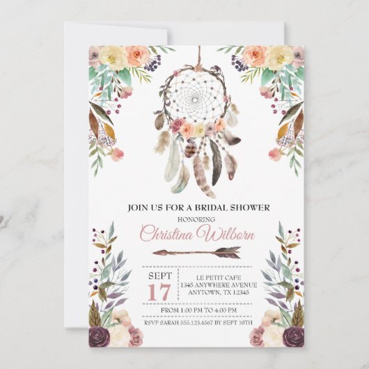 Boho Dream Catcher Dusky Bridal Shower Uitnodiging (Voorkant)