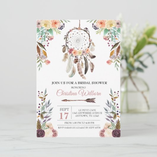 Boho Dream Catcher Dusky Bridal Shower Uitnodiging (Staand voorkant)