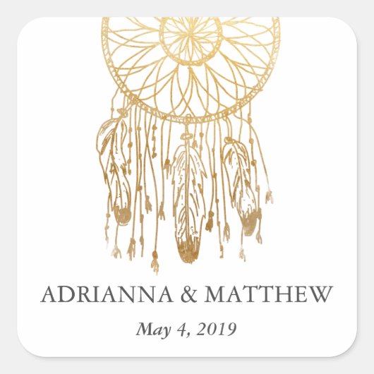 Boho Dream Catcher Faux Gouden Folie Tribal Bruilo Vierkante Sticker (Voorkant)