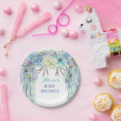 Boho Dream Catcher Feather Tribal Aqua Blue Papieren Bordje (Feest)