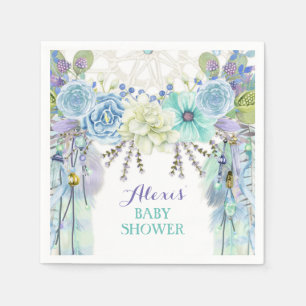 Boho Dream Catcher Feather Tribal Aqua Blue Servetten