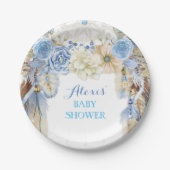 Boho Dream Catcher Feather Tribal Blue Ivory Papieren Bordje (Voorkant)