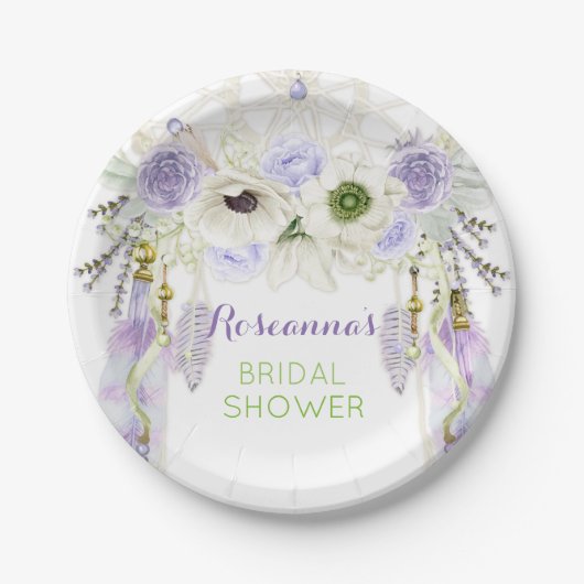 Boho Dream Catcher Feather Tribal Lavender Papieren Bordje (Voorkant)
