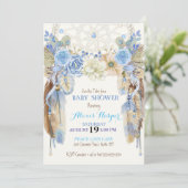 Boho Dream Catcher Feathers Blauw Ivoor Bruin Kaart (Staand voorkant)