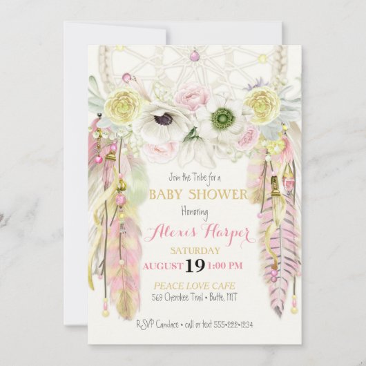 Boho Dream Catcher Feathers Crystals Pink Yellow Kaart (Voorkant)