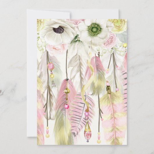 Boho Dream Catcher Feathers Kristallen Roze Geel Kaart (Achterkant)