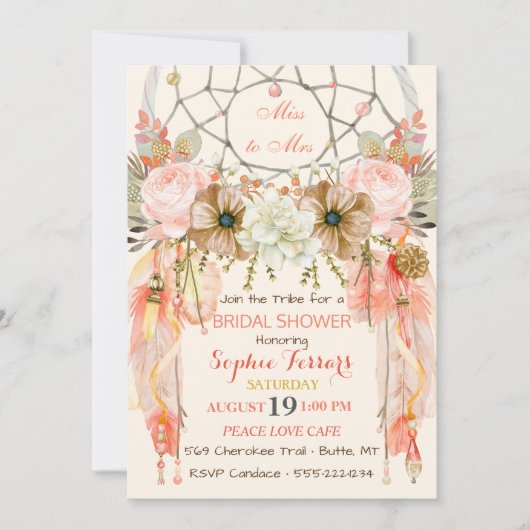 Boho Dream Catcher Feathers Peach Coral Kaart (Voorkant)