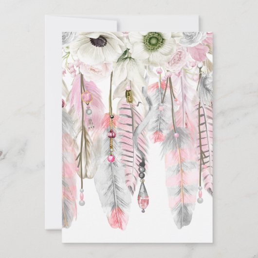 Boho Dream Catcher Feathers Pink Grey Ivory Kaart (Achterkant)