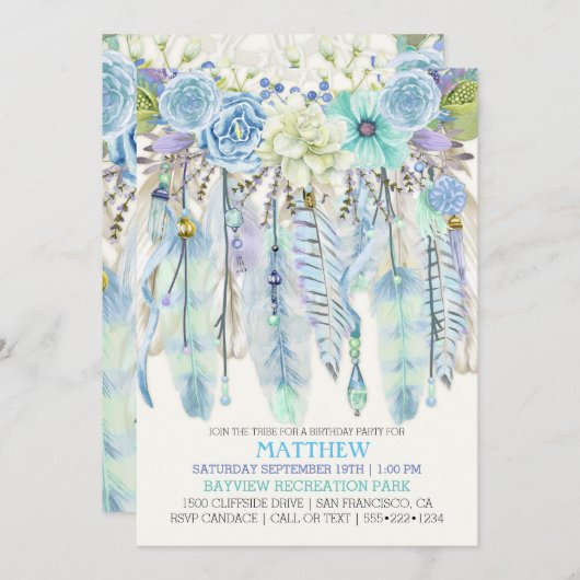 Boho Dream Catcher Feathers Turquoise Blue Kaart (Voorkant / Achterkant)