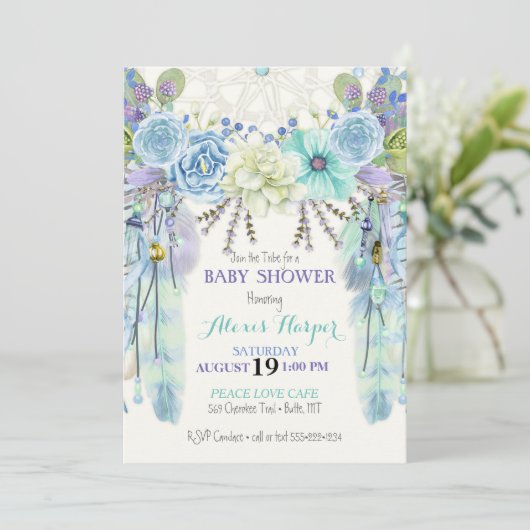 Boho Dream Catcher Feathers Turquoise Blue Mint Kaart (Staand voorkant)