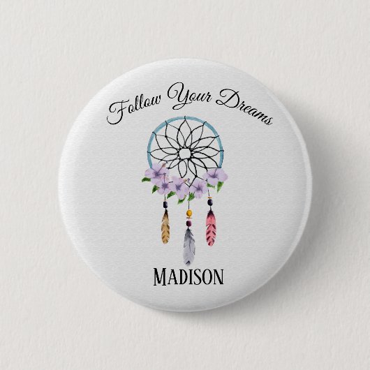 Boho Dream Catcher Floral Feathers Tribal Ronde Button 5,7 Cm (Voorkant)
