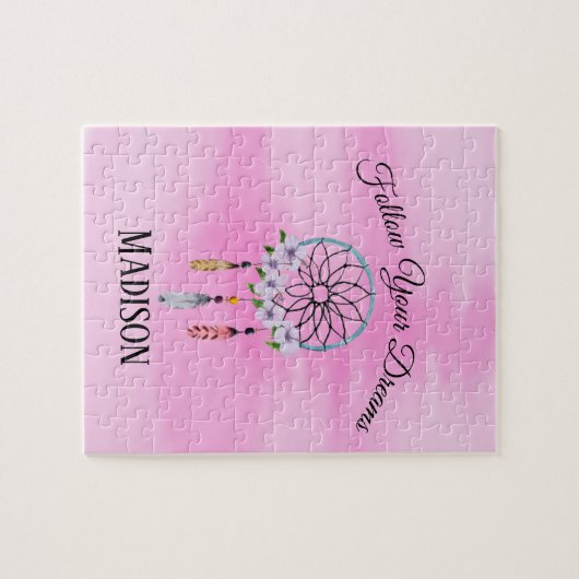 Boho Dream Catcher Floral Flower Persoonlijke naam Legpuzzel (Horizontaal)