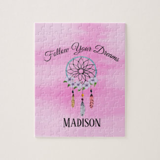 Boho Dream Catcher Floral Flower Persoonlijke naam Legpuzzel