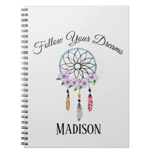 Boho Dream Catcher Floral Flower Persoonlijke naam Notitieboek