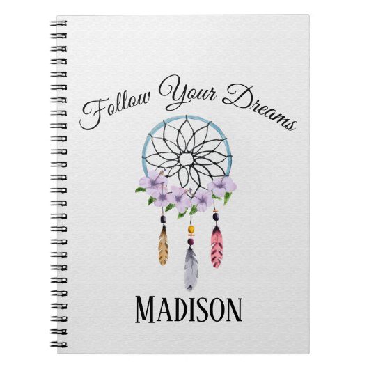 Boho Dream Catcher Floral Flower Persoonlijke naam Notitieboek (Voorkant)