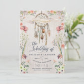 Boho Dream Catcher Floral Wedding Invitation Kaart (Staand voorkant)