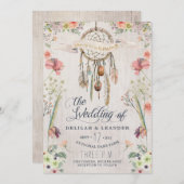 Boho Dream Catcher Floral Wedding Invitation Kaart (Voorkant / Achterkant)