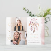 Boho Dream Catcher Gold Script Photo Afstuderen Aankondiging (Staand voorkant)